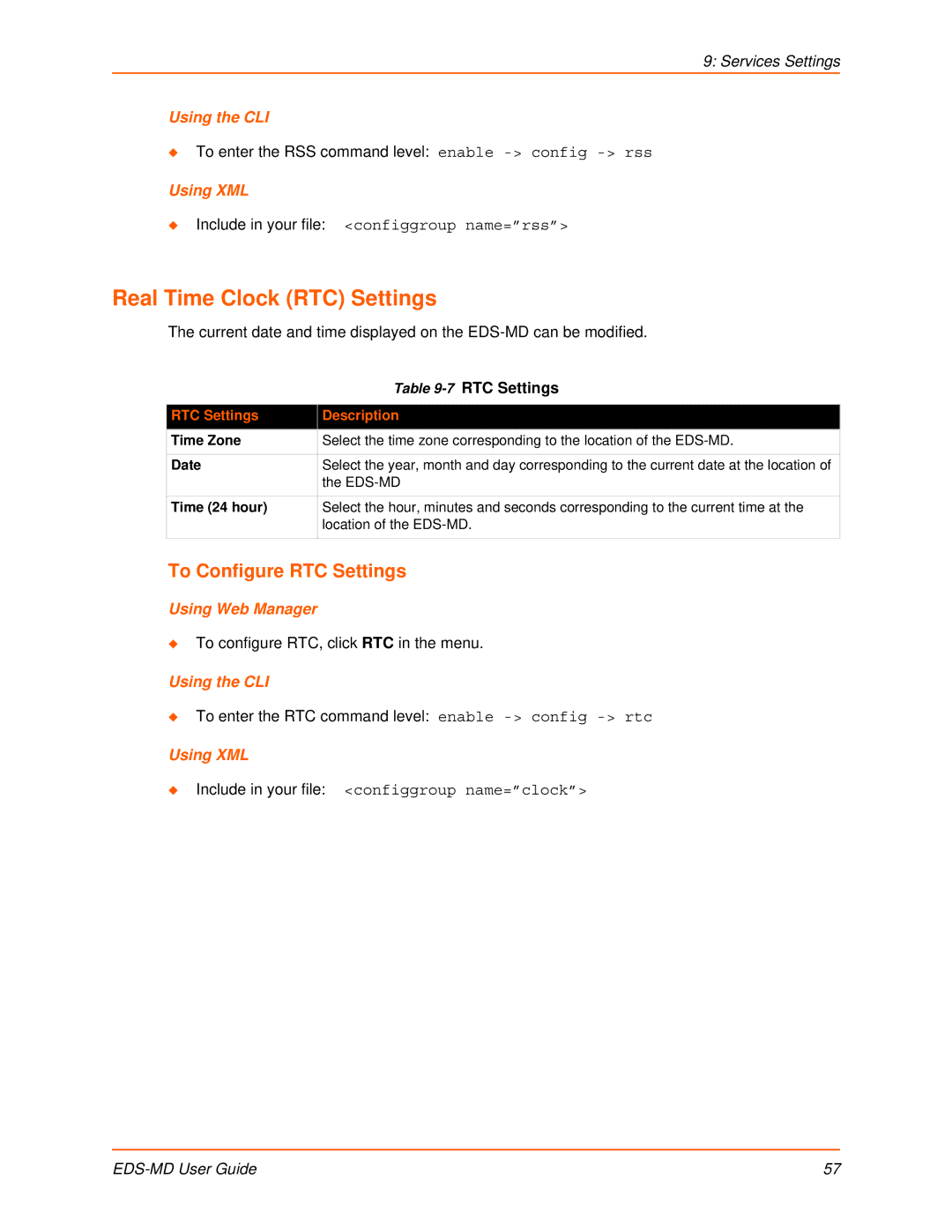 Lantronix EDS-MD8, EDS-MD16, EDS-MD4 manual Real Time Clock RTC Settings, To Configure RTC Settings, RTC Settings Description 