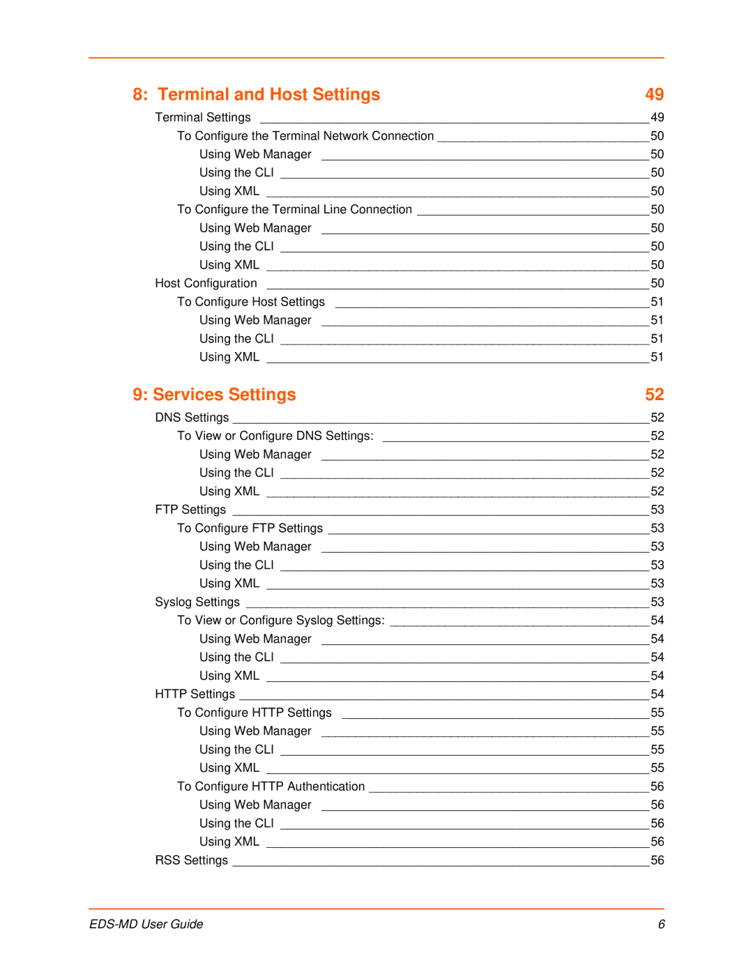 Lantronix EDS-MD8, EDS-MD16, EDS-MD4 manual Terminal and Host Settings, Services Settings 