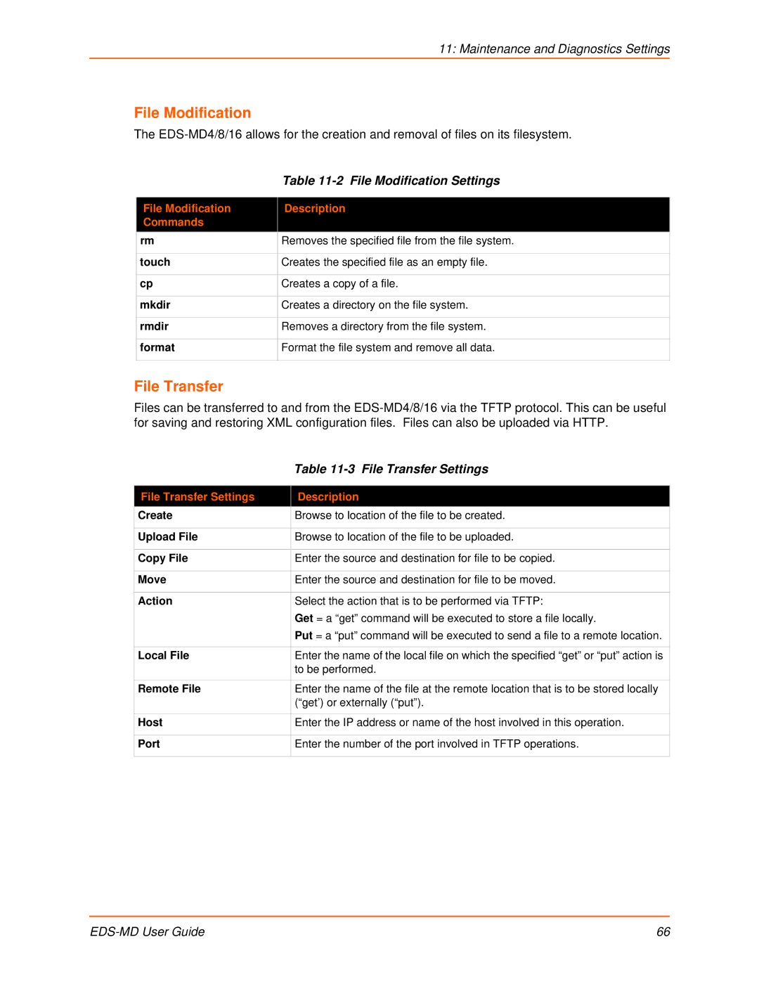 Lantronix EDS-MD8, EDS-MD16, EDS-MD4 manual File Modification Settings, File Transfer Settings 