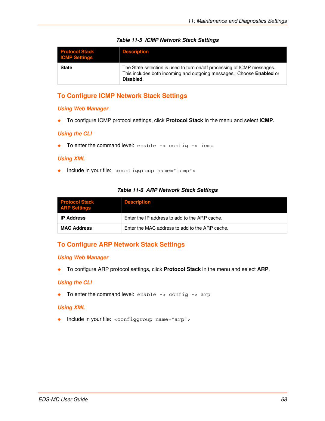 Lantronix EDS-MD4, EDS-MD8 To Configure Icmp Network Stack Settings, To Configure ARP Network Stack Settings, Disabled 