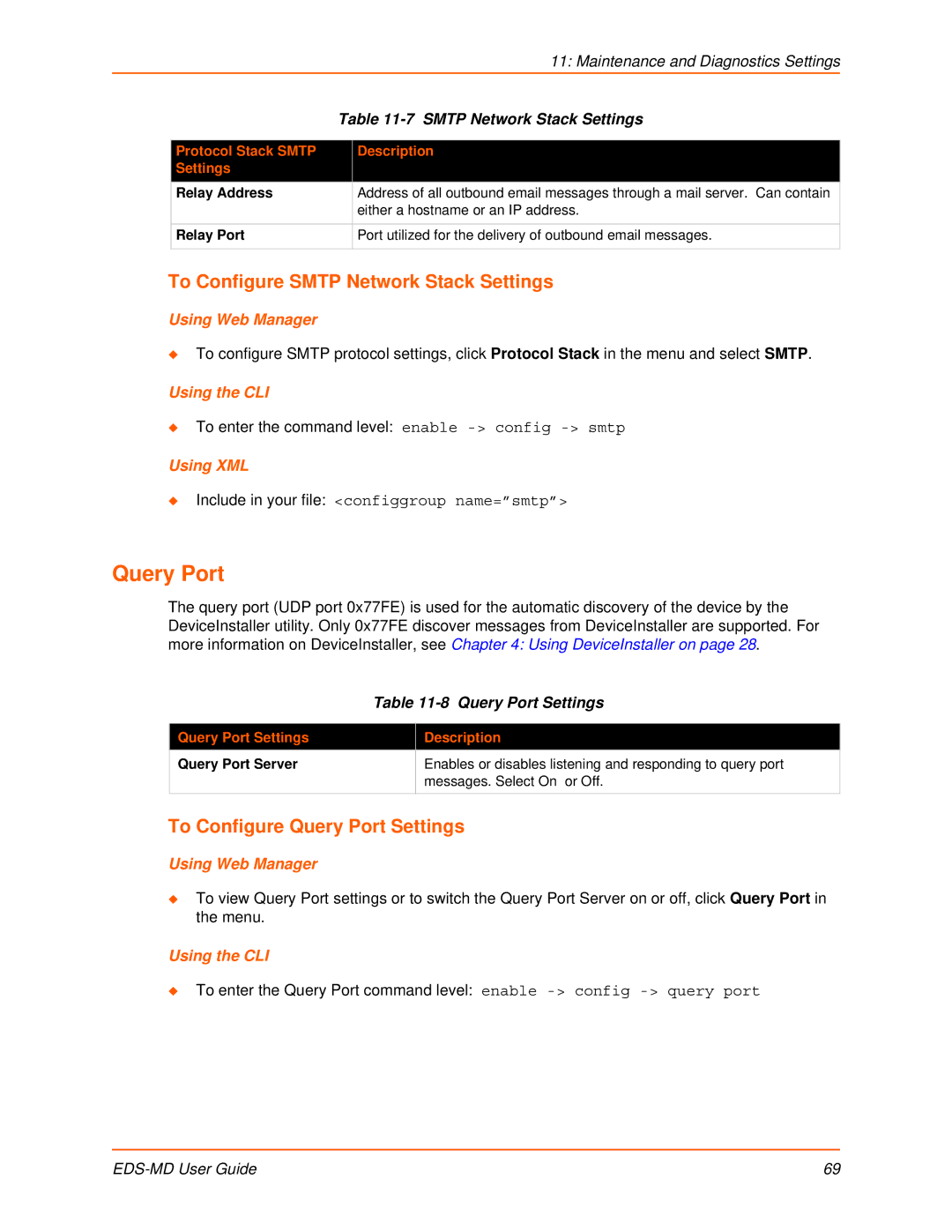 Lantronix EDS-MD8, EDS-MD16, EDS-MD4 manual To Configure Smtp Network Stack Settings, To Configure Query Port Settings 