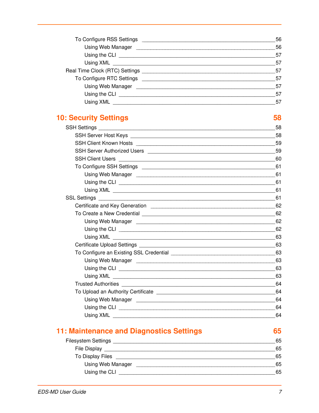 Lantronix EDS-MD16, EDS-MD8, EDS-MD4 manual Security Settings, Maintenance and Diagnostics Settings 