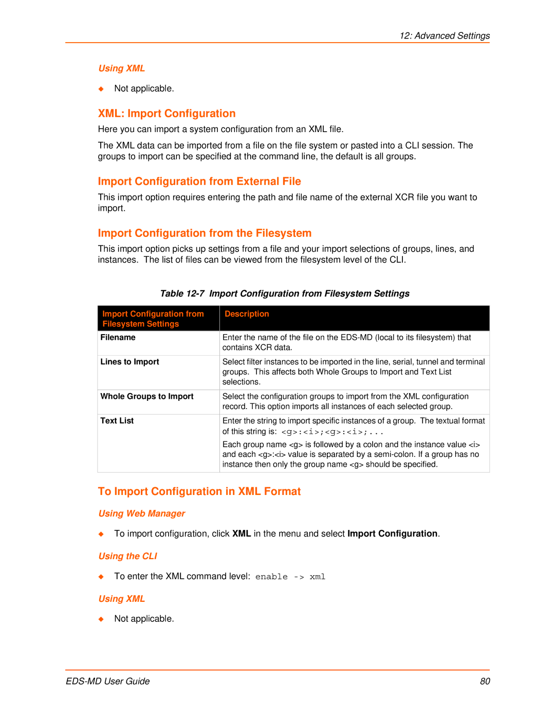 Lantronix EDS-MD4 XML Import Configuration, Import Configuration from External File, To Import Configuration in XML Format 