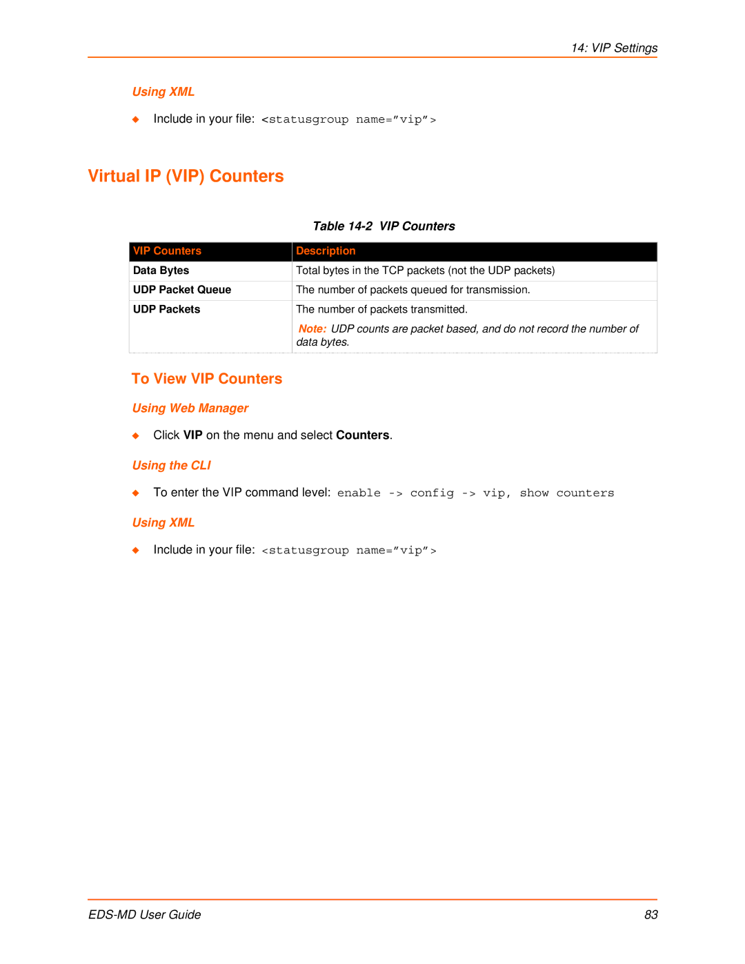 Lantronix EDS-MD4, EDS-MD8, EDS-MD16 manual Virtual IP VIP Counters, To View VIP Counters, VIP Counters Description 