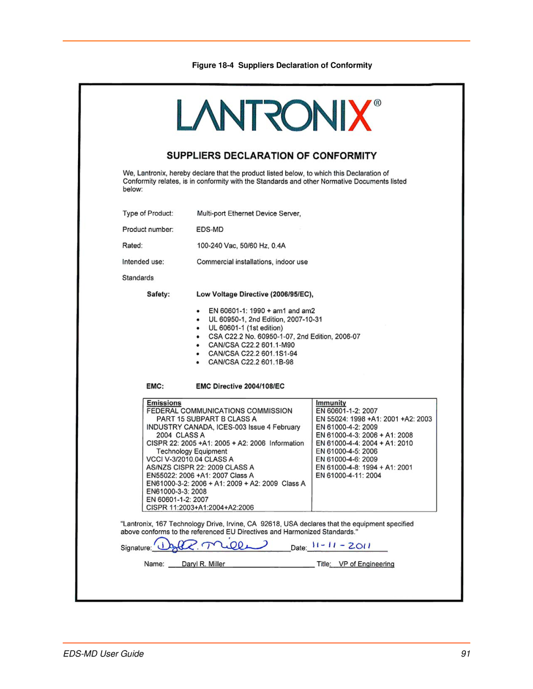 Lantronix EDS-MD16, EDS-MD8, EDS-MD4 manual Suppliers Declaration of Conformity 