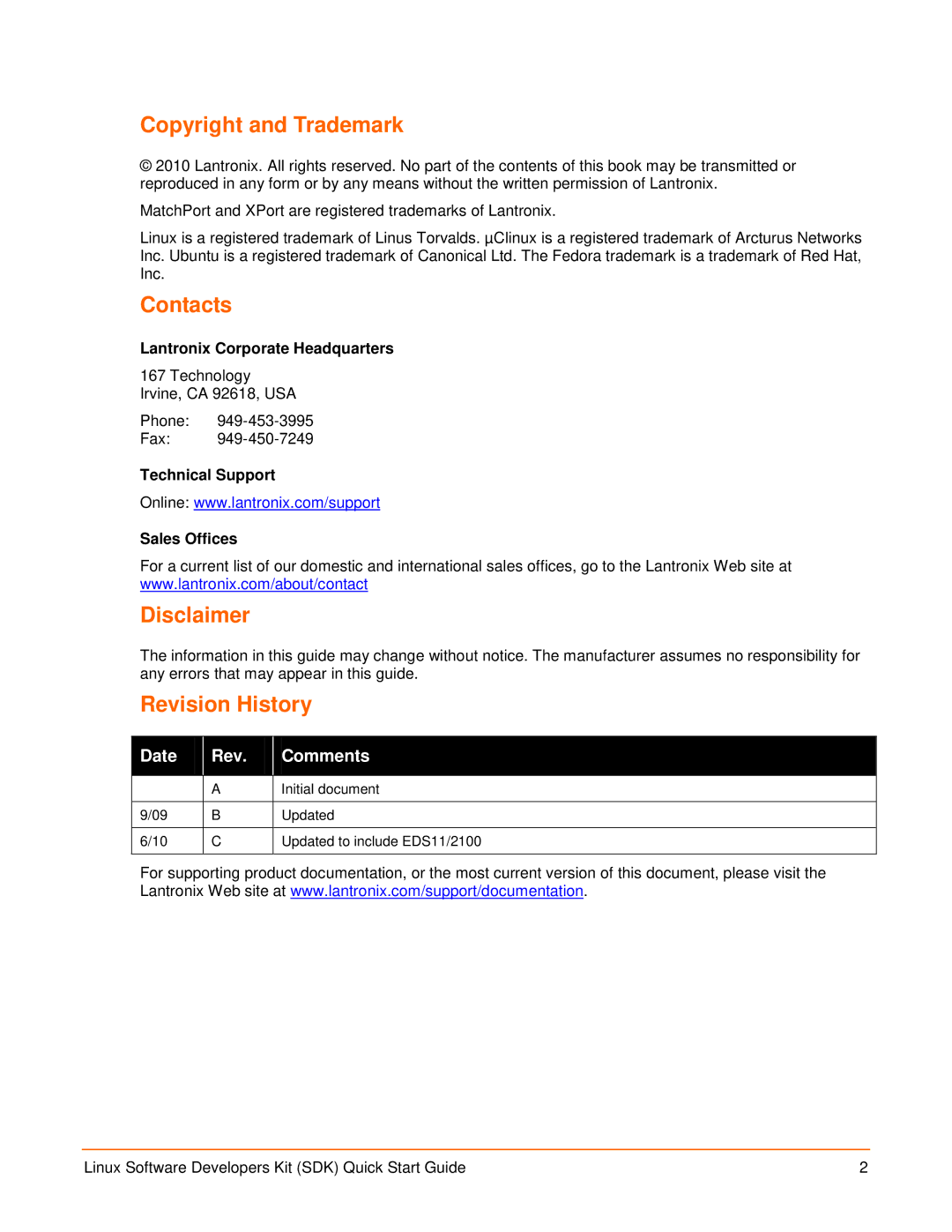 Lantronix EDS2100, EDS1100 quick start Copyright and Trademark 