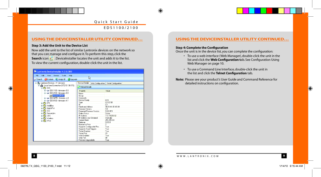 Lantronix EDS2100, EDS1100 quick start Add the Unit to the Device List, Complete the Configuration 