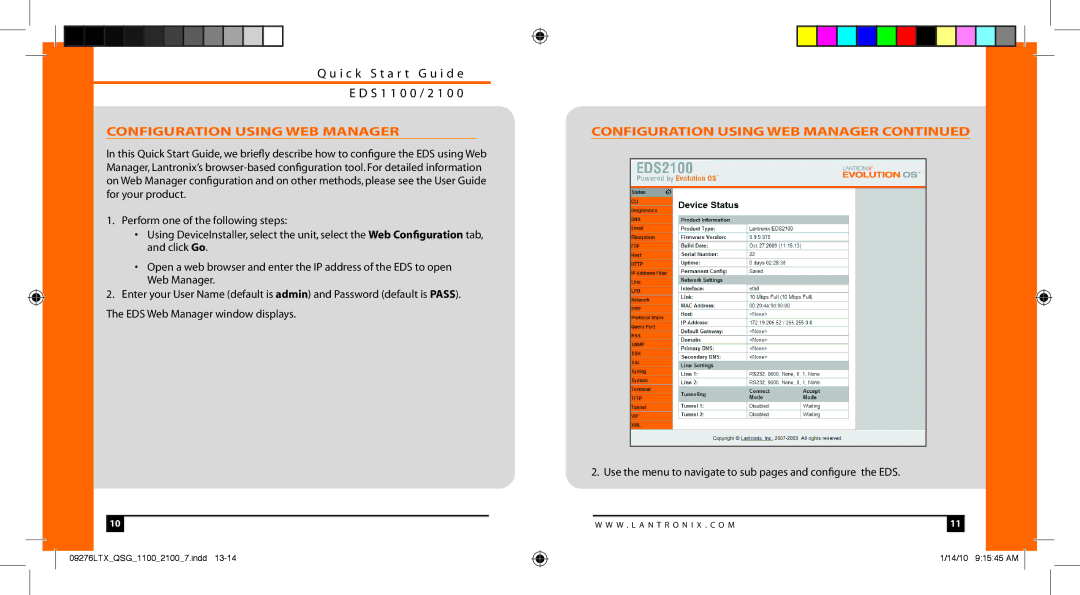 Lantronix EDS1100, EDS2100 quick start Configuration Using WEB Manager 