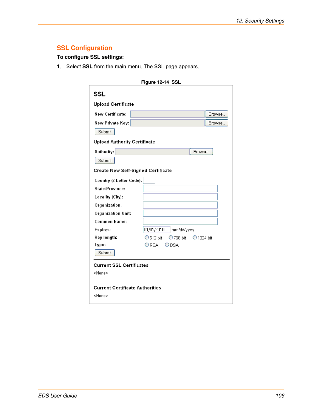 Lantronix EDS16PS, EDS32PR, EDS16PR, EDS4100, EDS8PR, EDS8PS manual SSL Configuration, To configure SSL settings 