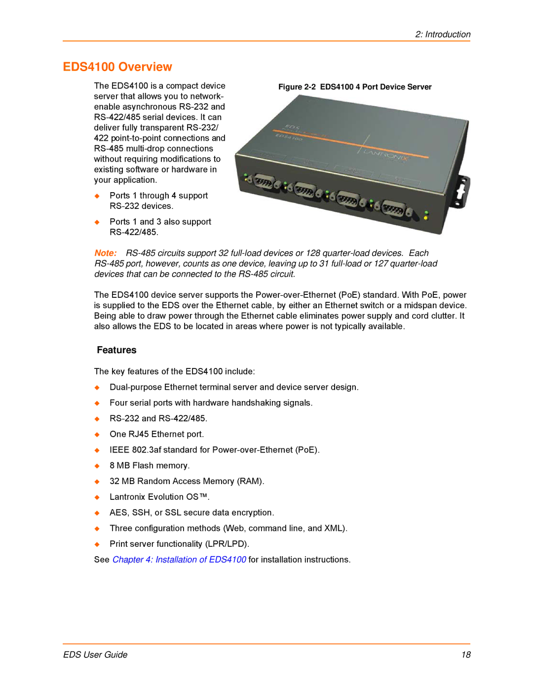 Lantronix EDS32PR, EDS16PR, EDS8PR, EDS16PS, EDS8PS manual EDS4100 Overview 