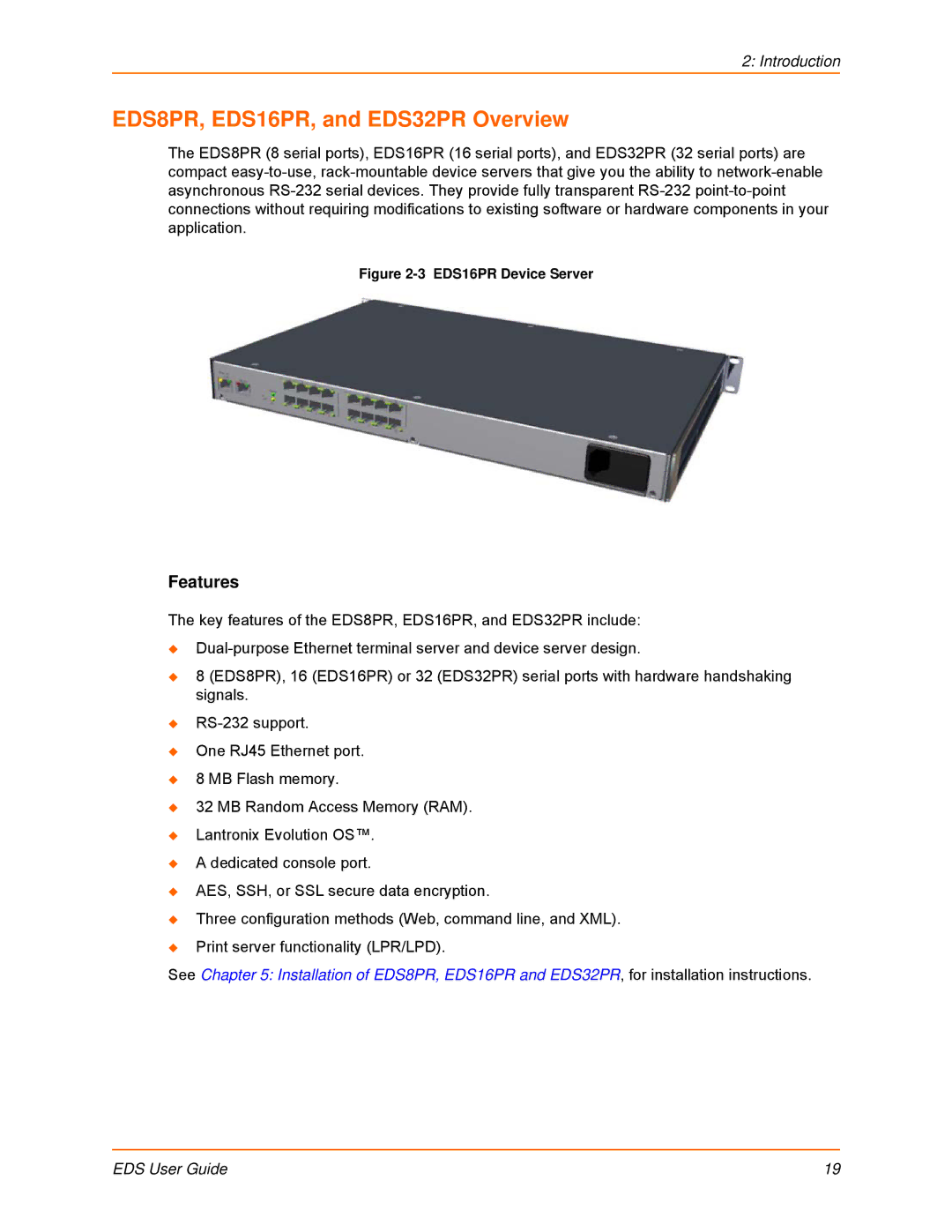 Lantronix EDS4100, EDS16PS, EDS8PS manual EDS8PR, EDS16PR, and EDS32PR Overview, EDS16PR Device Server 