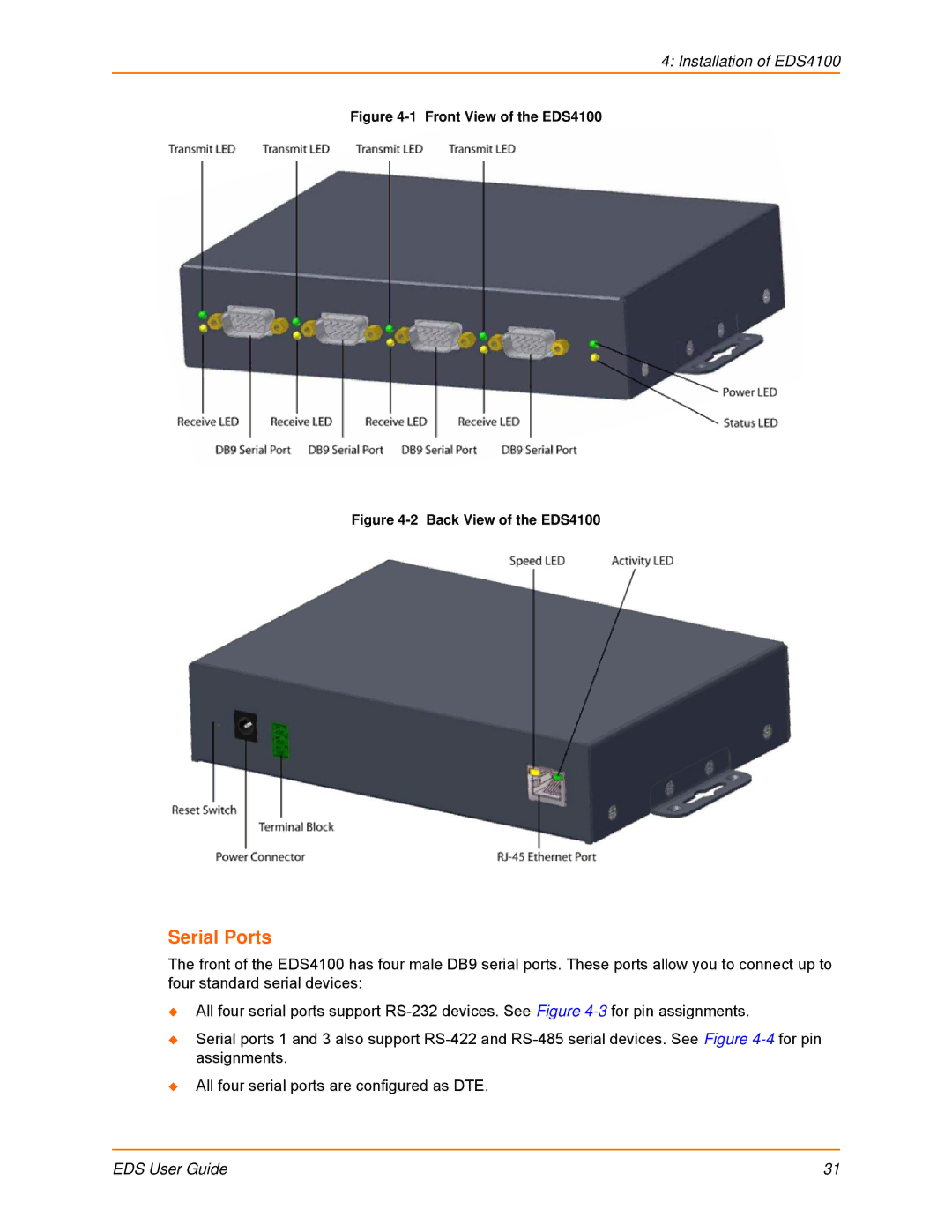 Lantronix EDS16PR, EDS32PR, EDS8PR, EDS16PS, EDS8PS manual Installation of EDS4100 