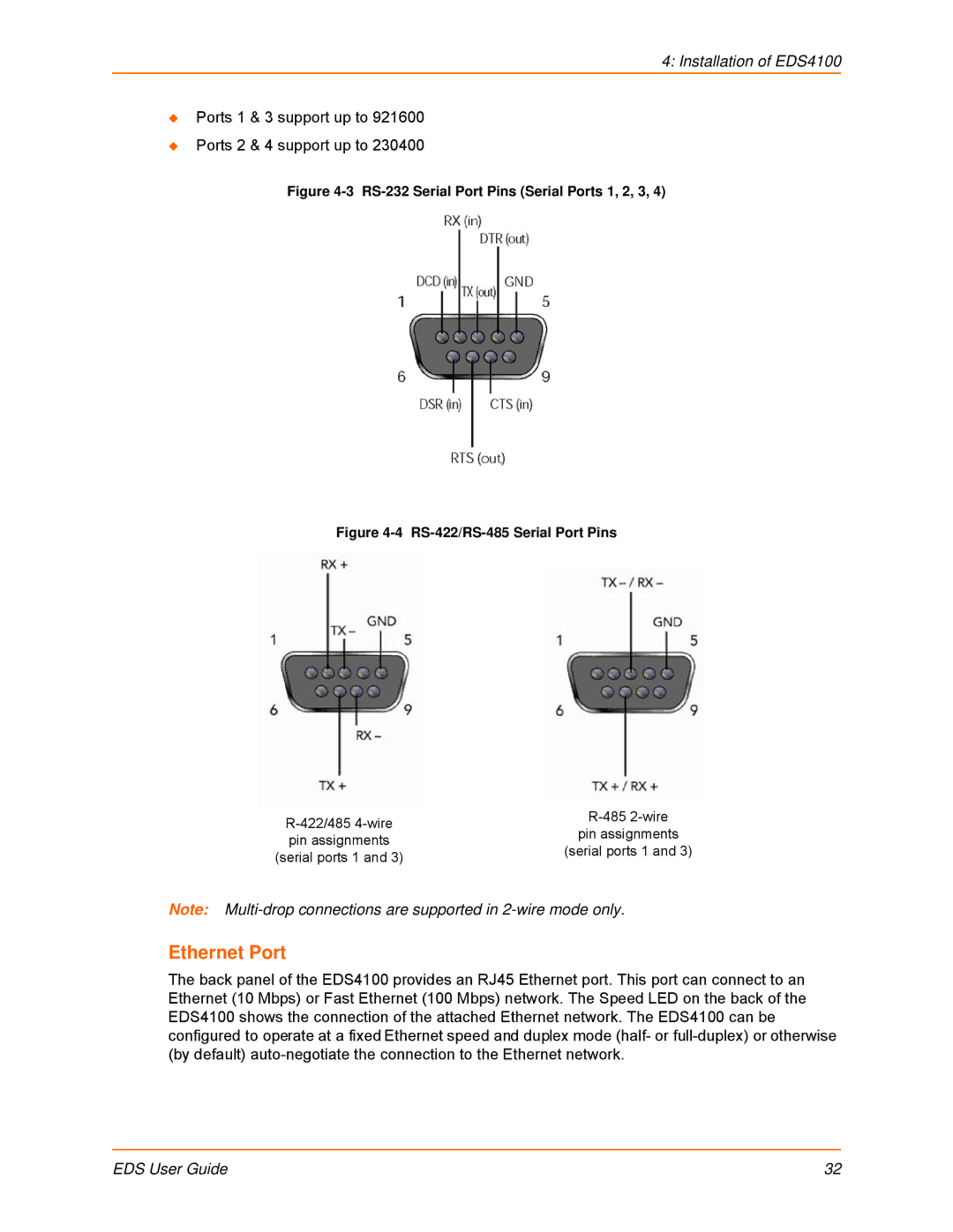 Lantronix EDS4100, EDS32PR, EDS16PR, EDS8PR, EDS16PS, EDS8PS manual  Ports 1 & 3 support up to  Ports 2 & 4 support up to 