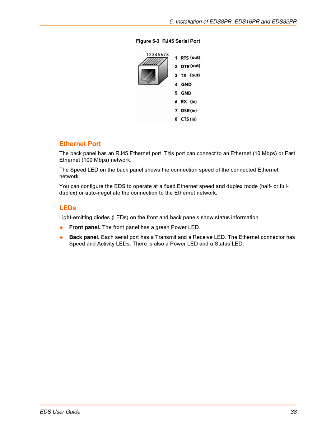 Lantronix EDS4100, EDS32PR, EDS16PR, EDS8PR, EDS16PS, EDS8PS manual Ethernet Port 