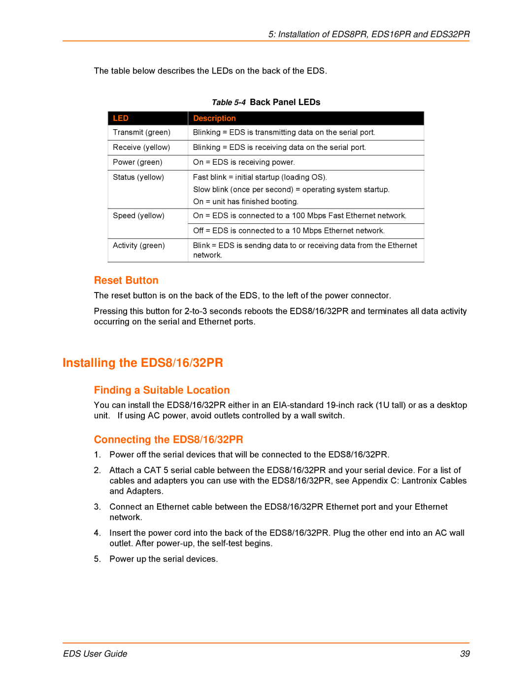 Lantronix EDS8PR, EDS32PR, EDS16PR, EDS4100, EDS16PS, EDS8PS manual Installing the EDS8/16/32PR, Connecting the EDS8/16/32PR 