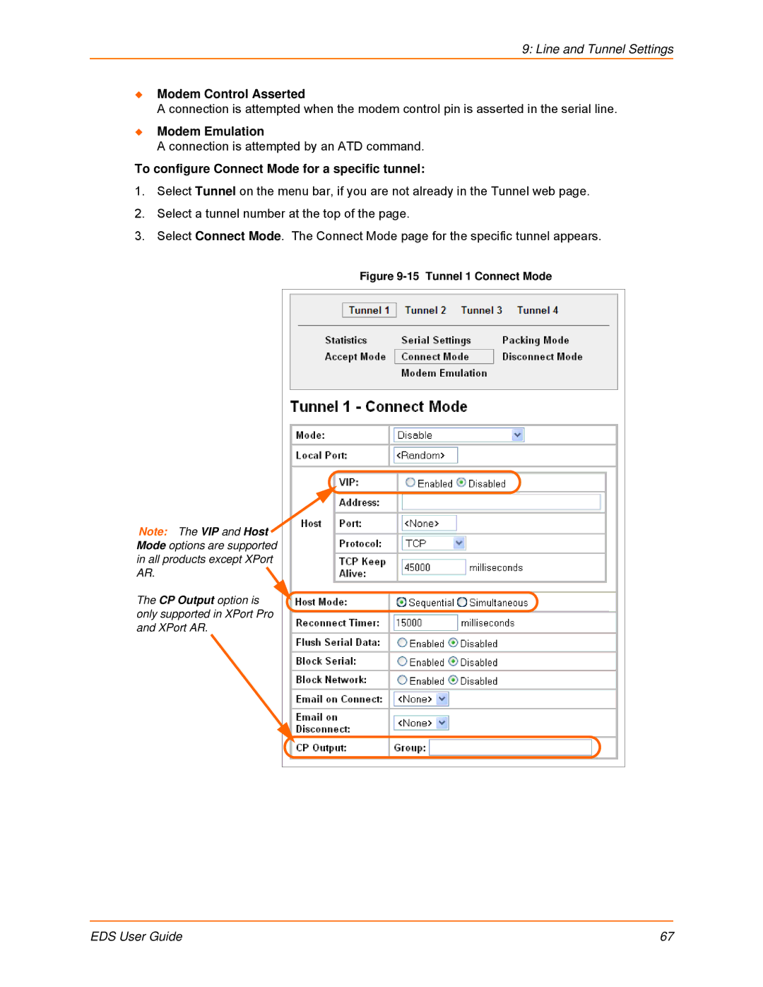 Lantronix EDS16PR, EDS32PR  Modem Control Asserted,  Modem Emulation, To configure Connect Mode for a specific tunnel 