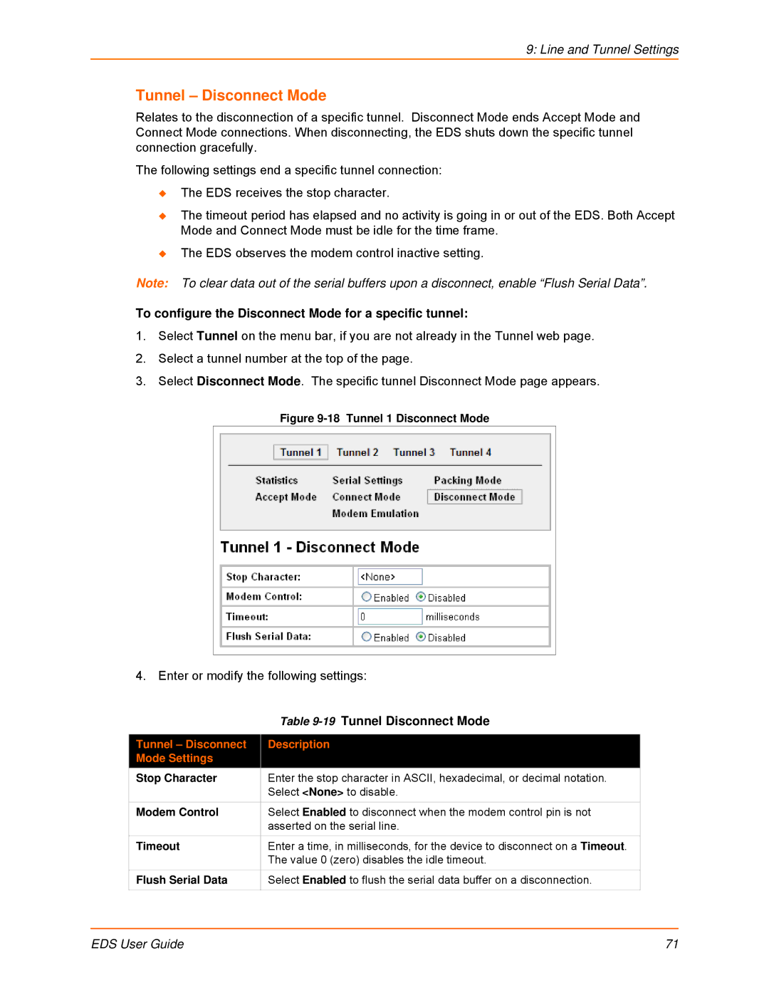 Lantronix EDS8PS, EDS32PR, EDS16PR, EDS4100 Tunnel Disconnect Mode, To configure the Disconnect Mode for a specific tunnel 