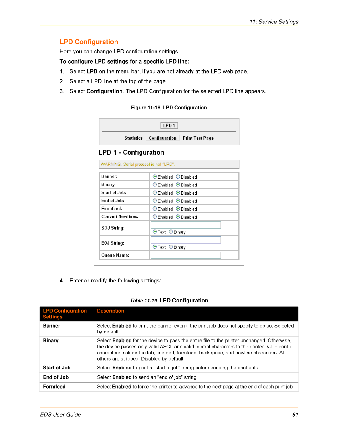 Lantronix EDS16PR, EDS32PR, EDS4100, EDS8PR manual To configure LPD settings for a specific LPD line, 19LPD Configuration 