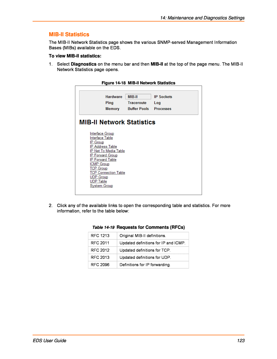 Lantronix EDS8PR manual MIB-II Statistics, Maintenance and Diagnostics Settings, To view MIB-II statistics, EDS User Guide 