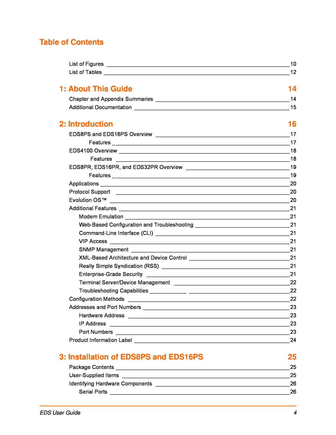 Lantronix EDS8PR Table of Contents, About This Guide, Introduction, Installation of EDS8PS and EDS16PS, EDS User Guide 