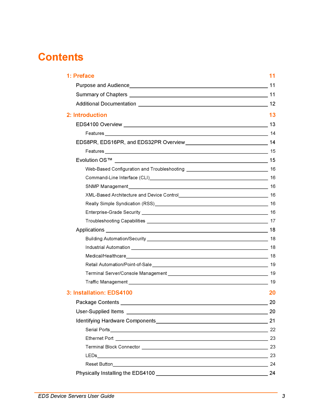 Lantronix EDS8PR, EDS32PR, EDS16PR, EDS4100 manual Contents 