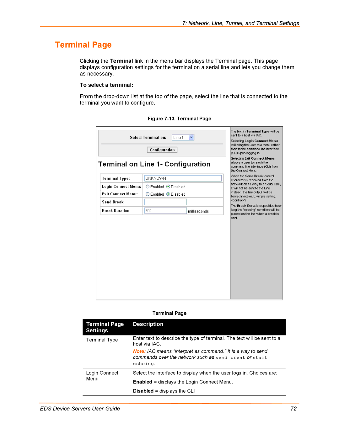 Lantronix EDS32PR, EDS16PR, EDS4100, EDS8PR manual Terminal Description Settings 