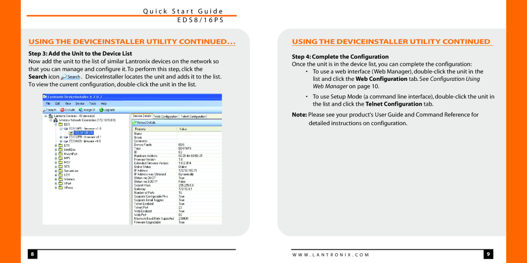Lantronix EDS8/16PS Using the Deviceinstaller Utility, Add the Unit to the Device List, Complete the Configuration 