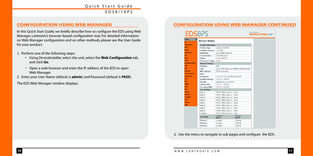 Lantronix EDS8/16PS quick start Configuration Using WEB Manager 