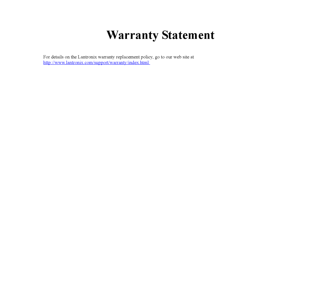 Lantronix EPS4-100, EPS2-100 manual Warranty Statement 