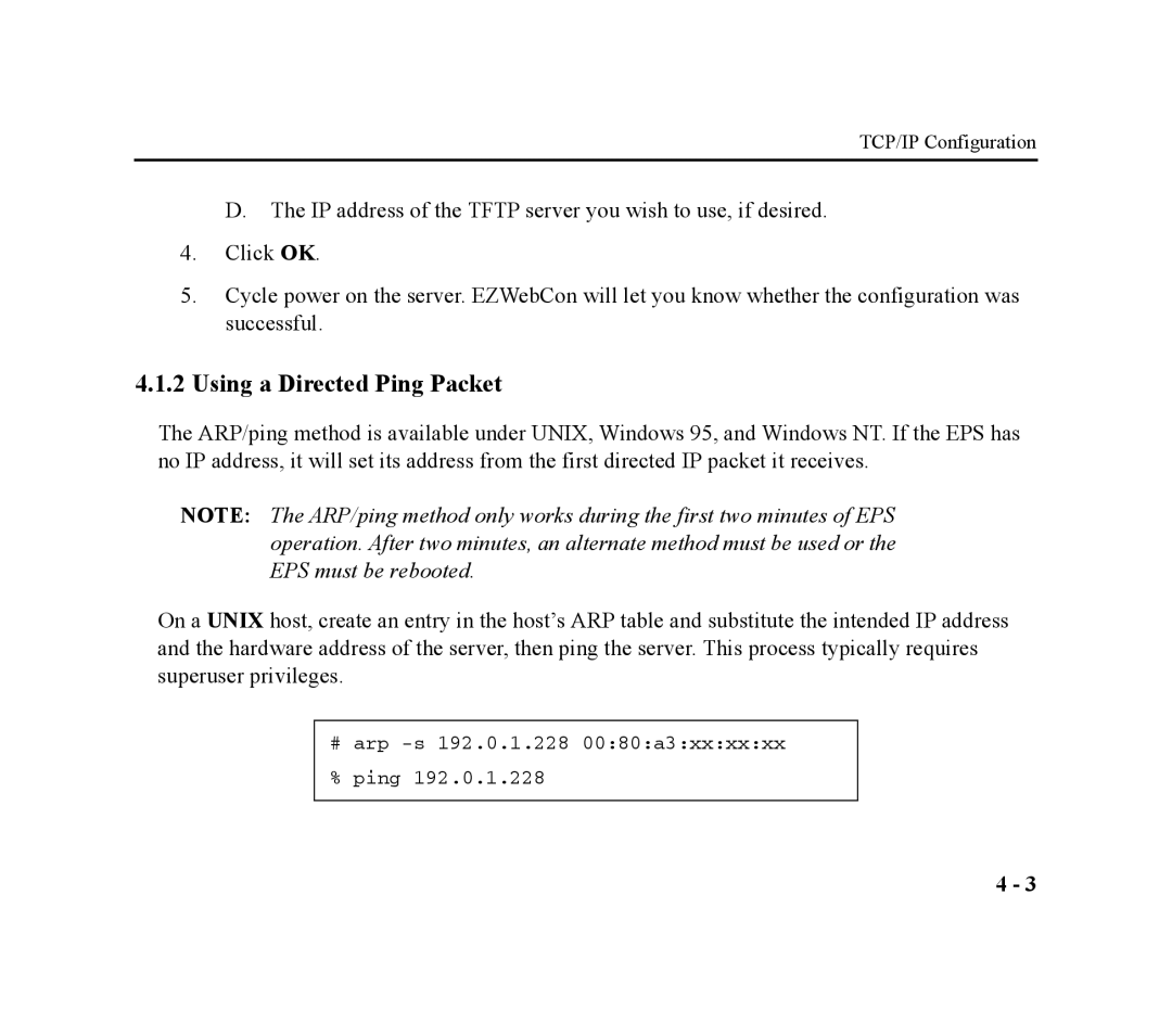 Lantronix EPS4-100, EPS2-100 manual Using a Directed Ping Packet 