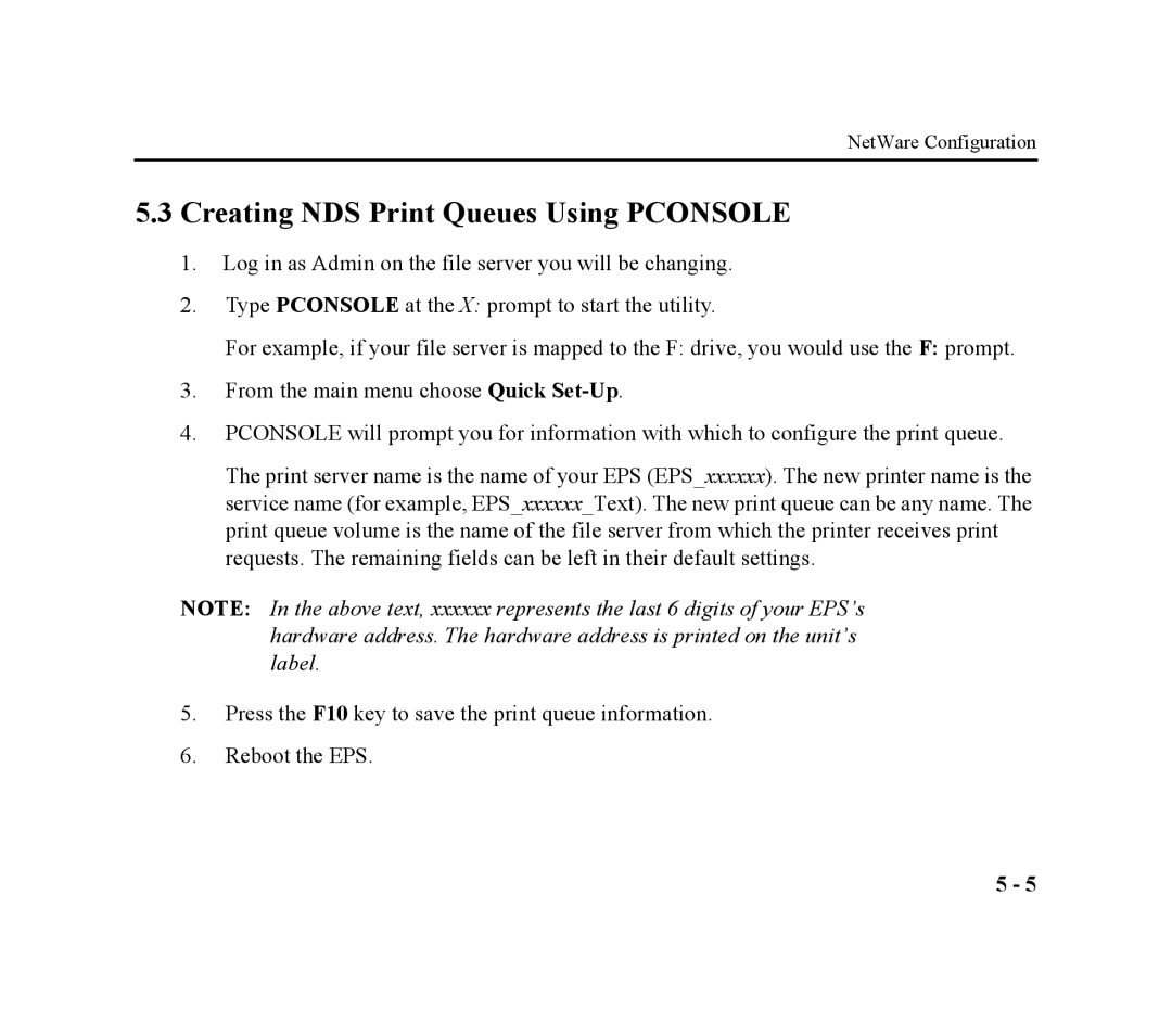 Lantronix EPS4-100, EPS2-100 manual Creating NDS Print Queues Using Pconsole 