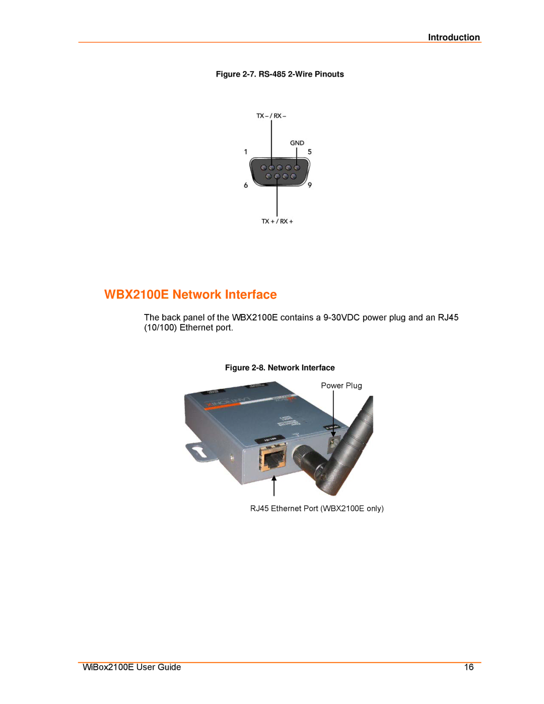 Lantronix Ethernet manual WBX2100E Network Interface, RS-485 2-Wire Pinouts 