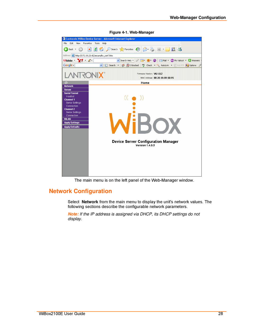 Lantronix Ethernet manual Network Configuration, Web-Manager Configuration 