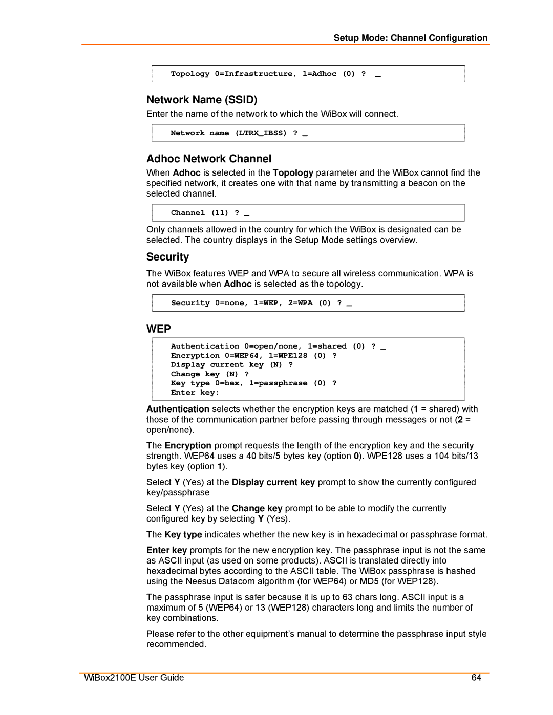 Lantronix Ethernet manual Network Name Ssid, Adhoc Network Channel, Security 