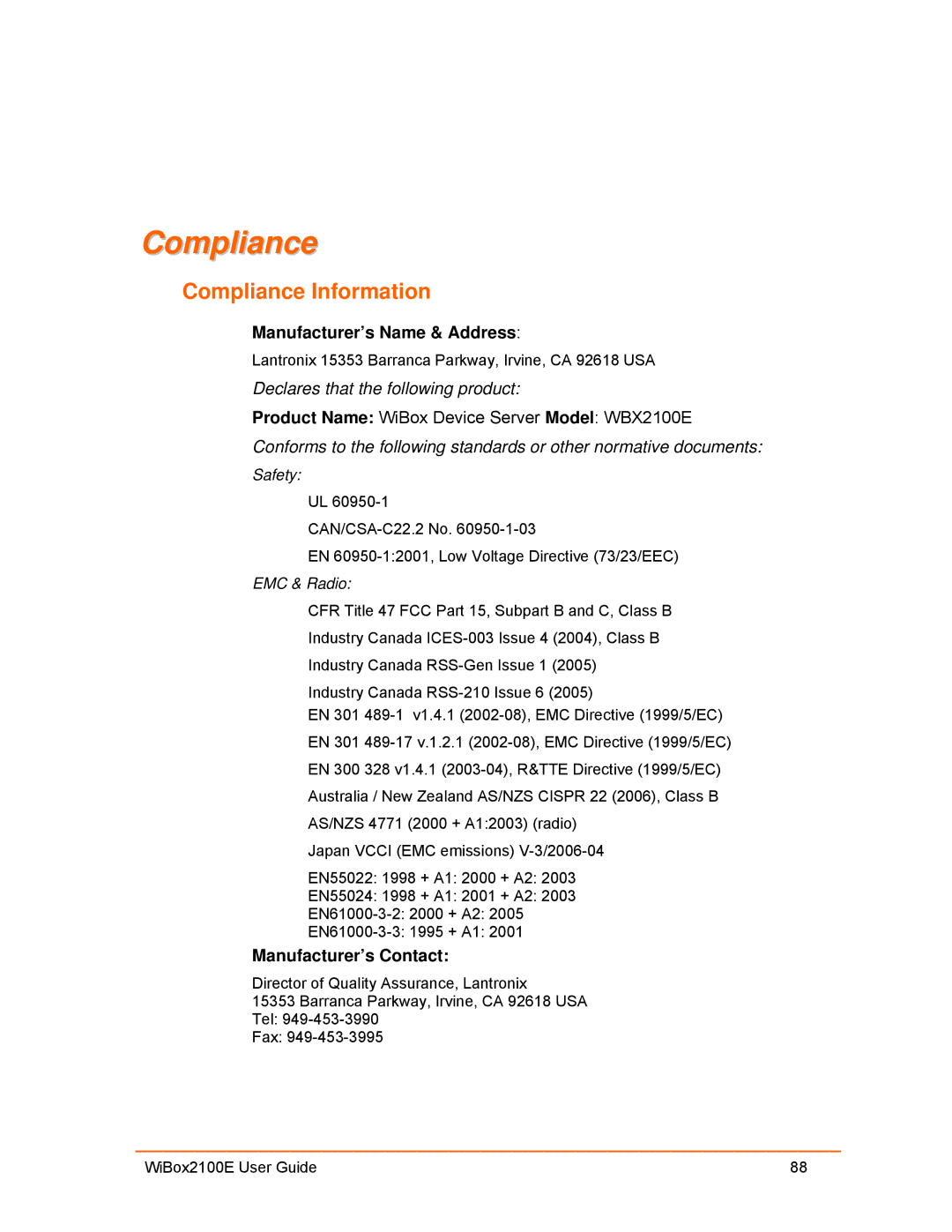 Lantronix Ethernet manual Compliance Information 
