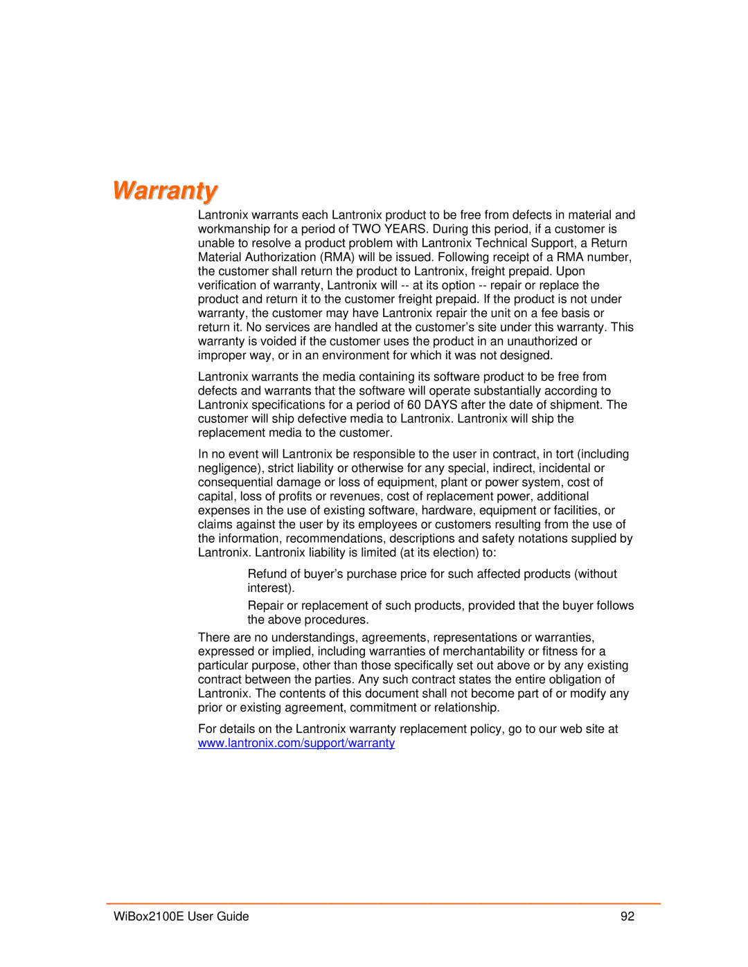 Lantronix Ethernet manual Warranty 