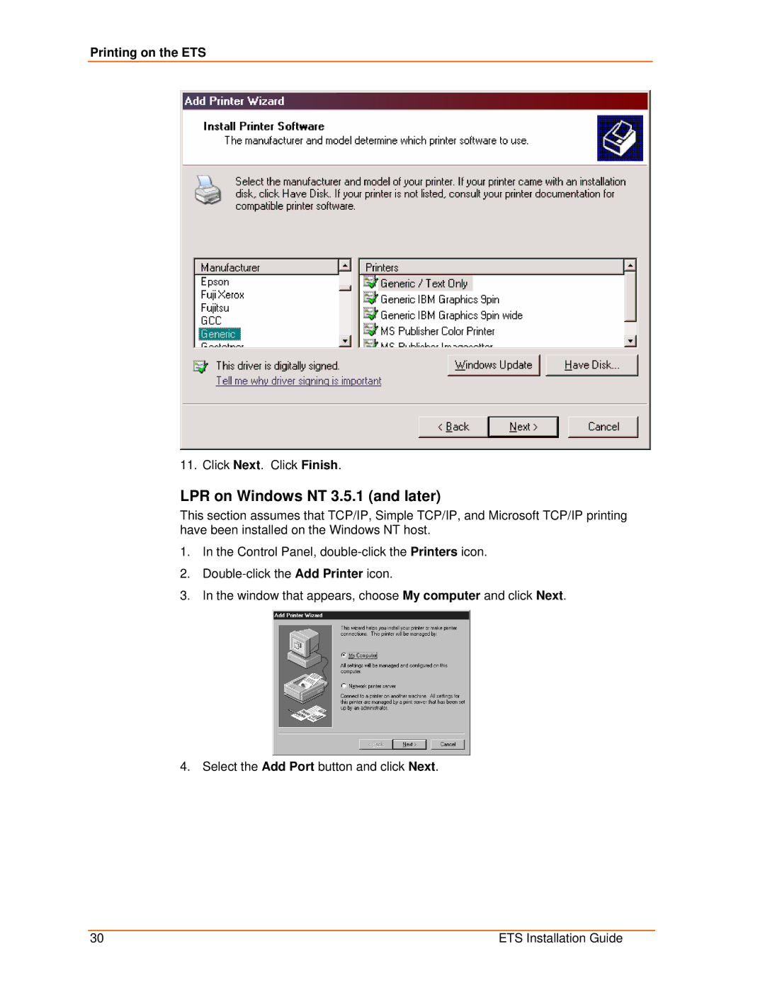 Lantronix ETS32PR, ETS8PS, ETS16PS, ETS16PR manual LPR on Windows NT 3.5.1 and later 