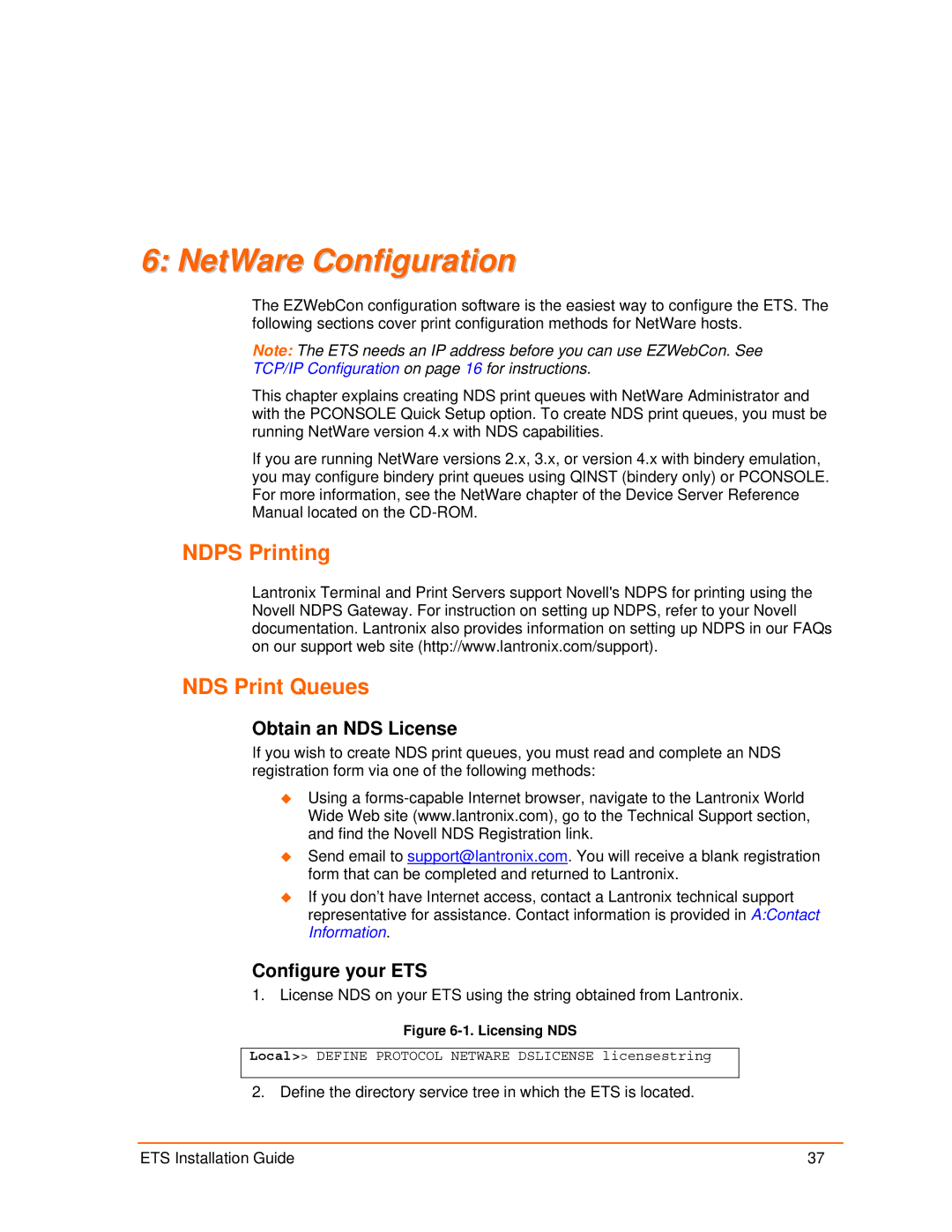 Lantronix ETS16PS, ETS8PS NetWare Configuration, Ndps Printing NDS Print Queues, Obtain an NDS License, Configure your ETS 