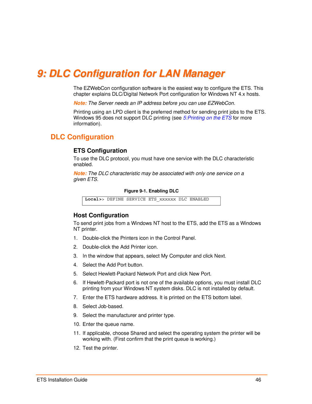 Lantronix ETS32PR, ETS8PS, ETS16PS, ETS16PR manual DLC Configuration for LAN Manager, ETS Configuration, Host Configuration 