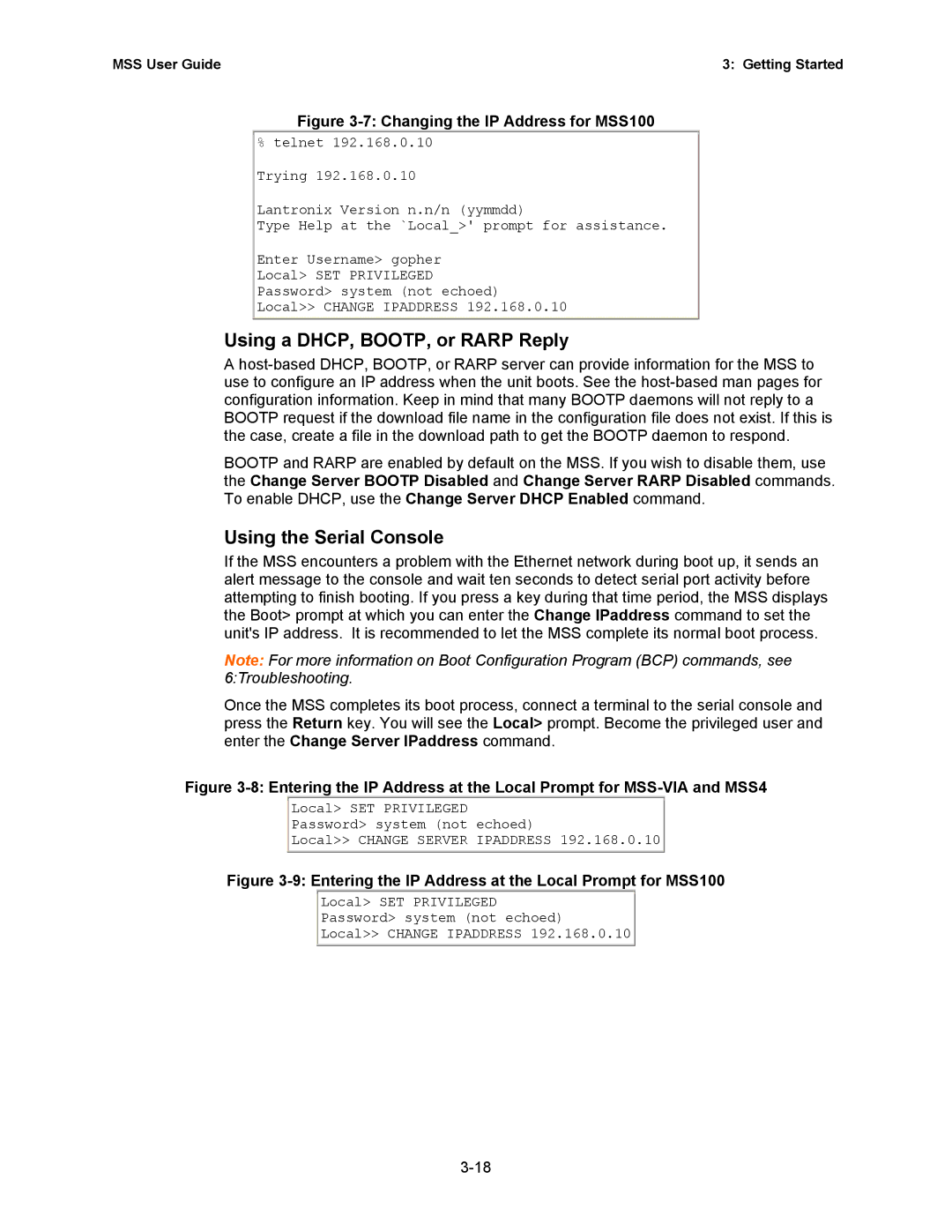 Lantronix Hub manual Using a DHCP, BOOTP, or Rarp Reply, Using the Serial Console 