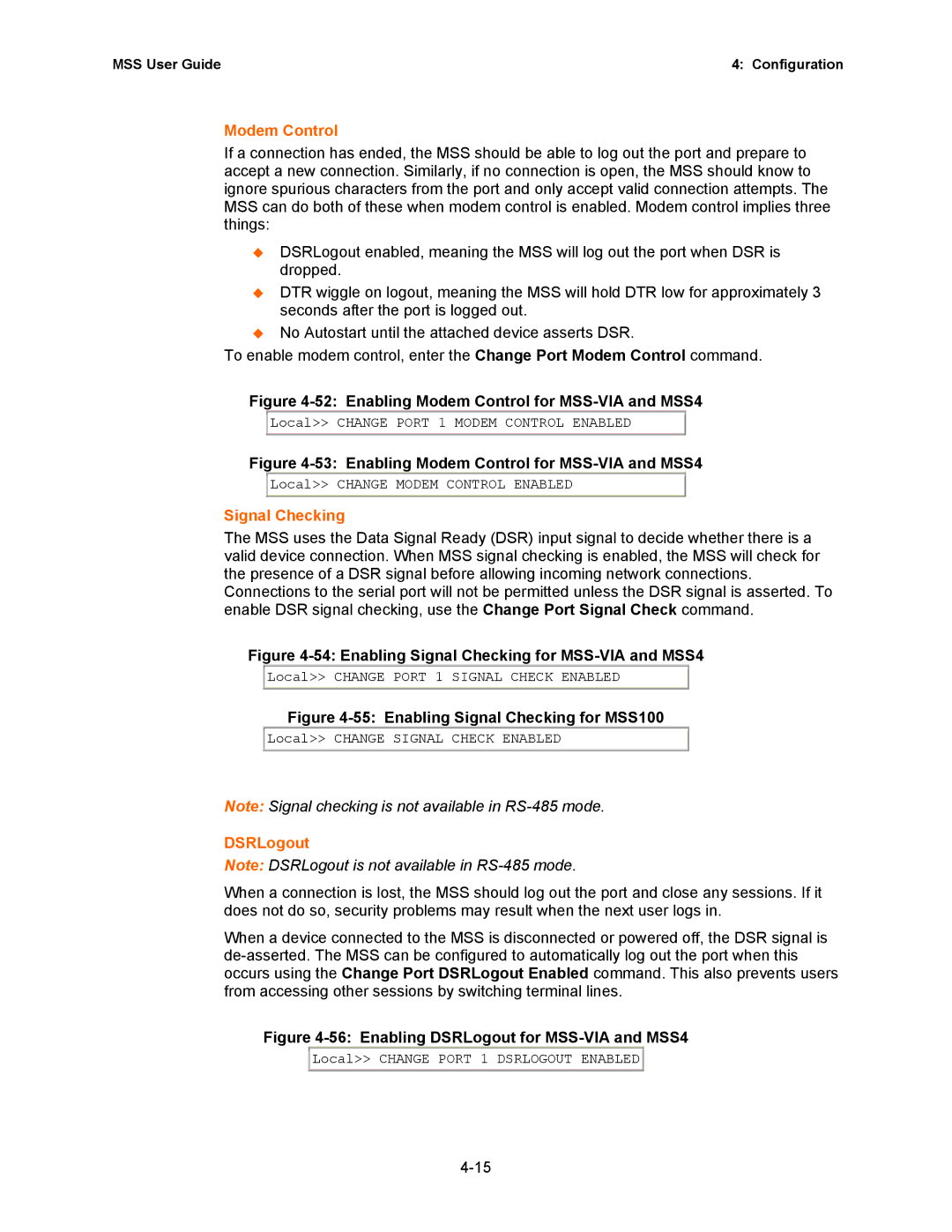 Lantronix Hub manual Modem Control, Signal Checking, DSRLogout 