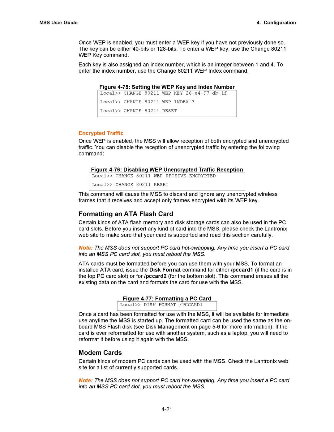 Lantronix Hub manual Formatting an ATA Flash Card, Modem Cards, Encrypted Traffic 