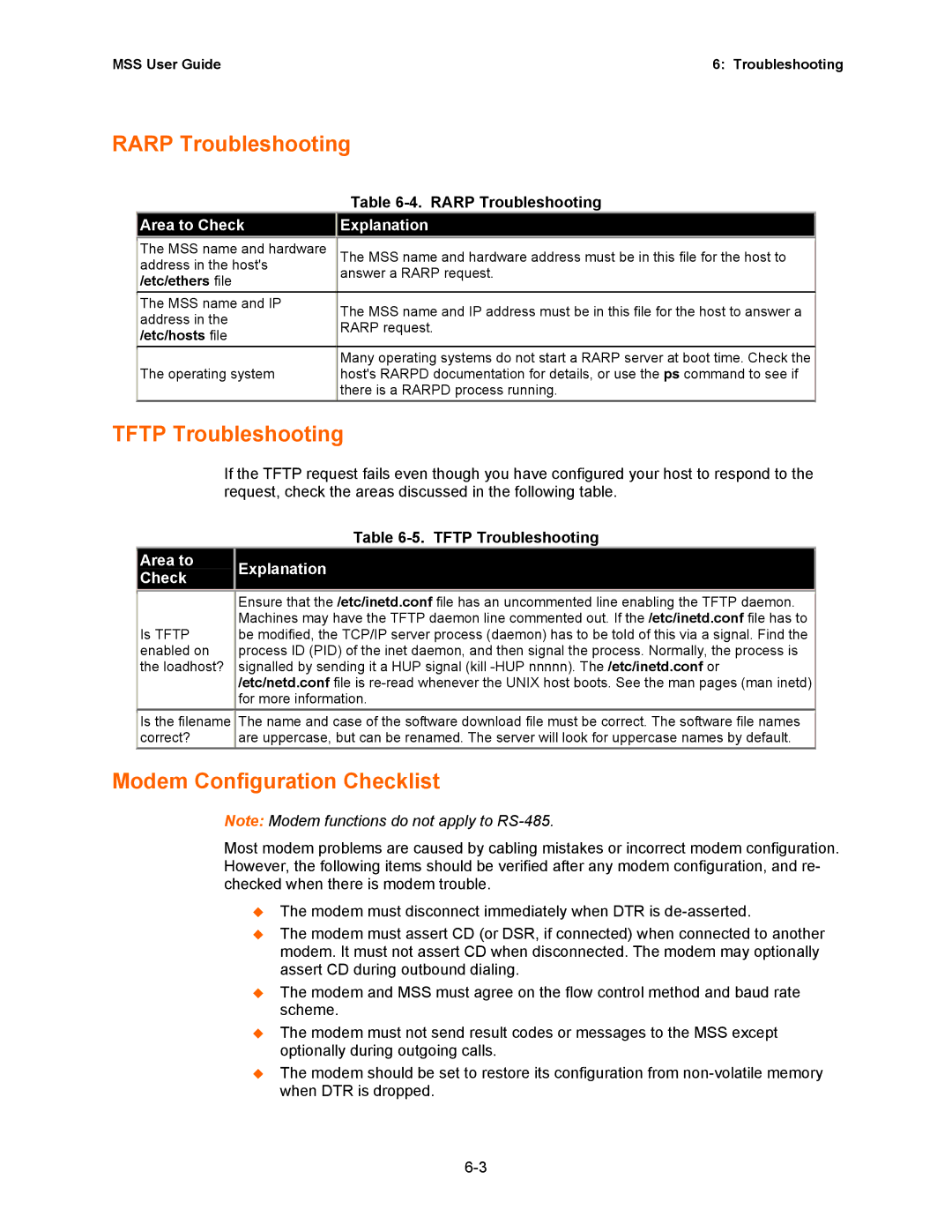 Lantronix Hub manual Rarp Troubleshooting, Tftp Troubleshooting, Modem Configuration Checklist 