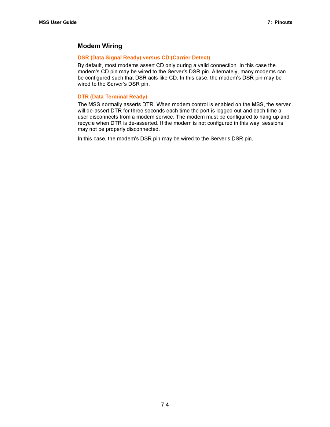 Lantronix Hub manual Modem Wiring, DSR Data Signal Ready versus CD Carrier Detect, DTR Data Terminal Ready 