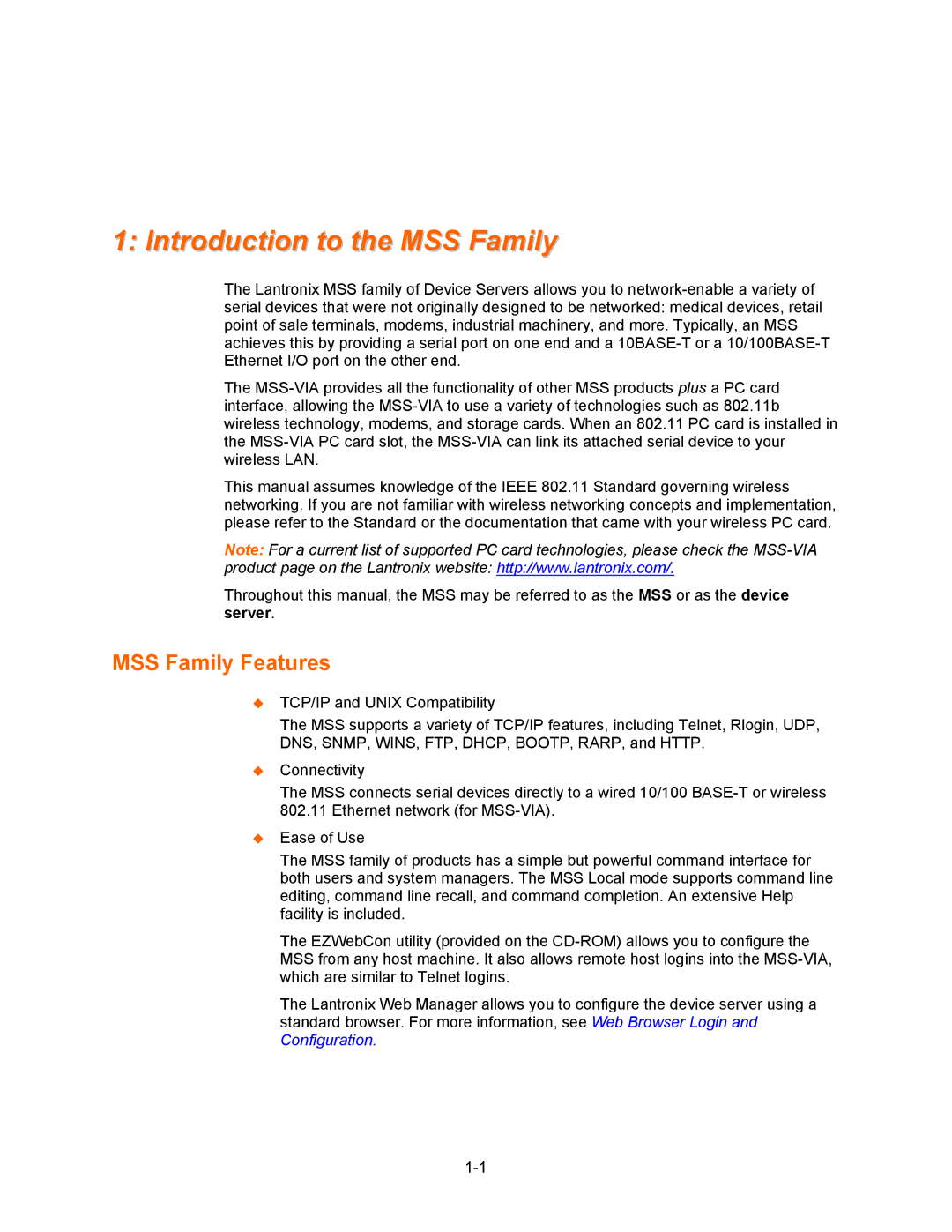 Lantronix Hub manual Introduction to the MSS Family, MSS Family Features 