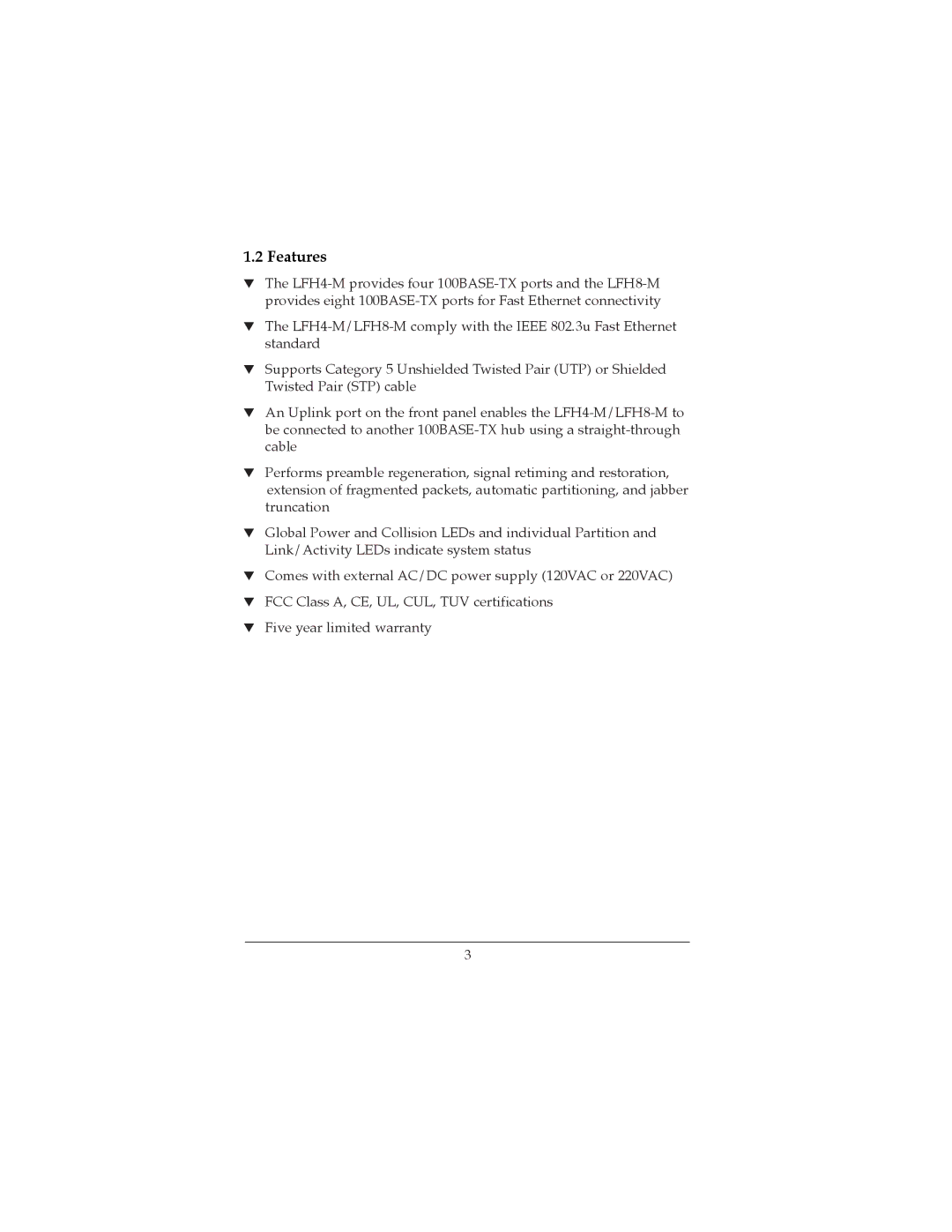 Lantronix LFH8-M, LFH4-M manual Features 