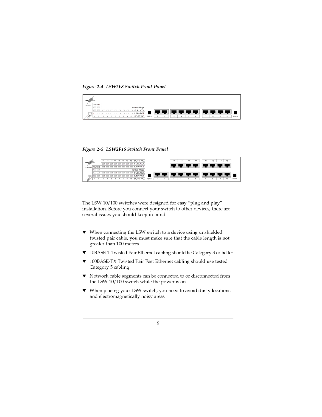 Lantronix manual LSW2F8 Switch Front Panel 