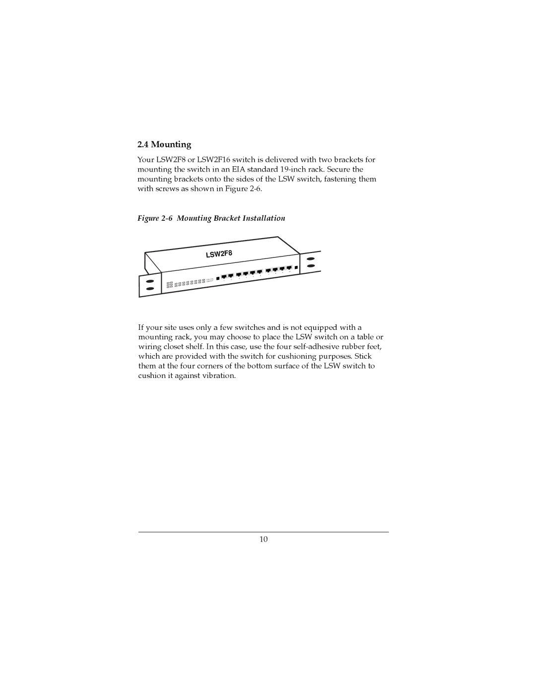 Lantronix LSW2F8 manual Mounting Bracket Installation 