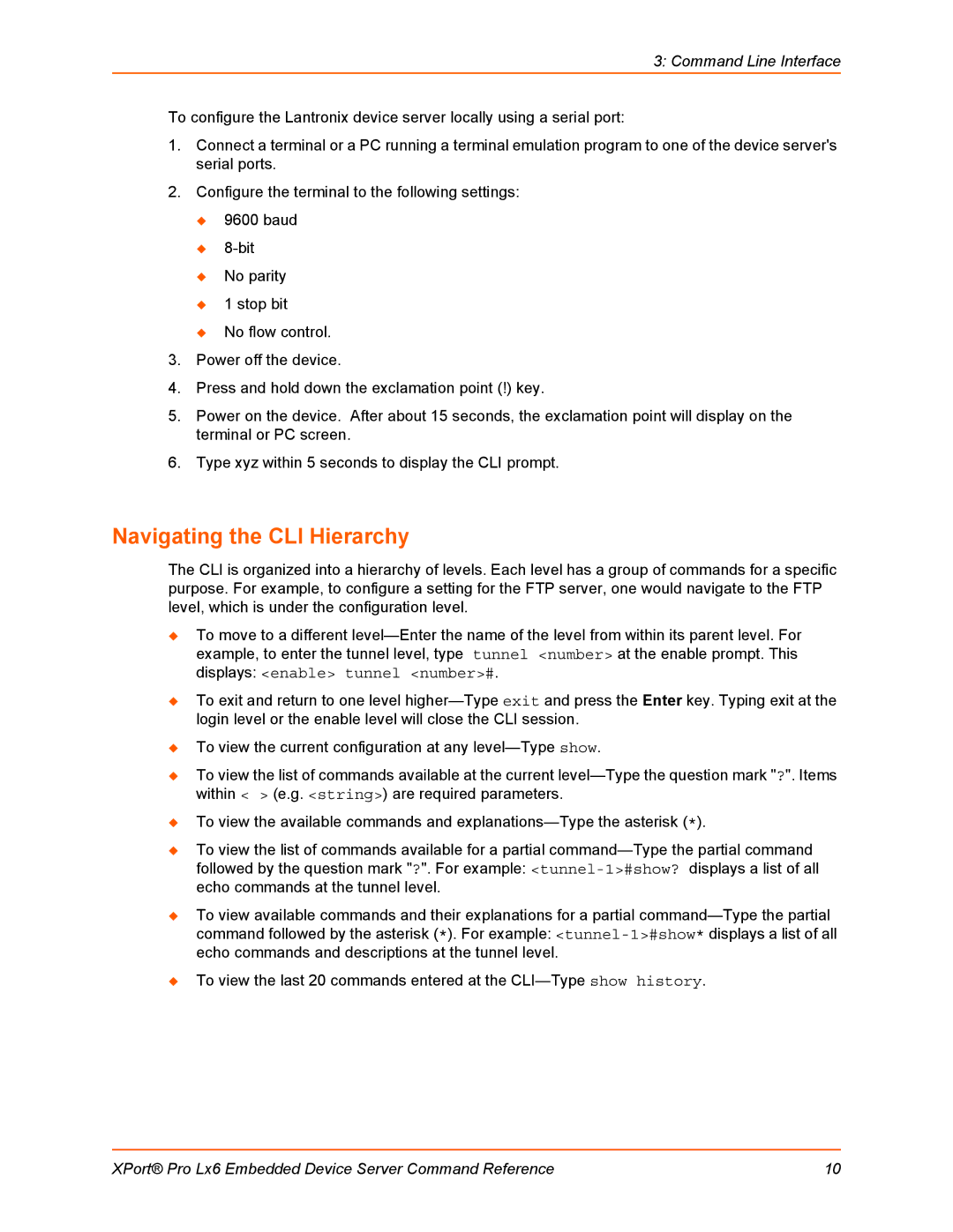 Lantronix LX6 manual Navigating the CLI Hierarchy, Command Line Interface 