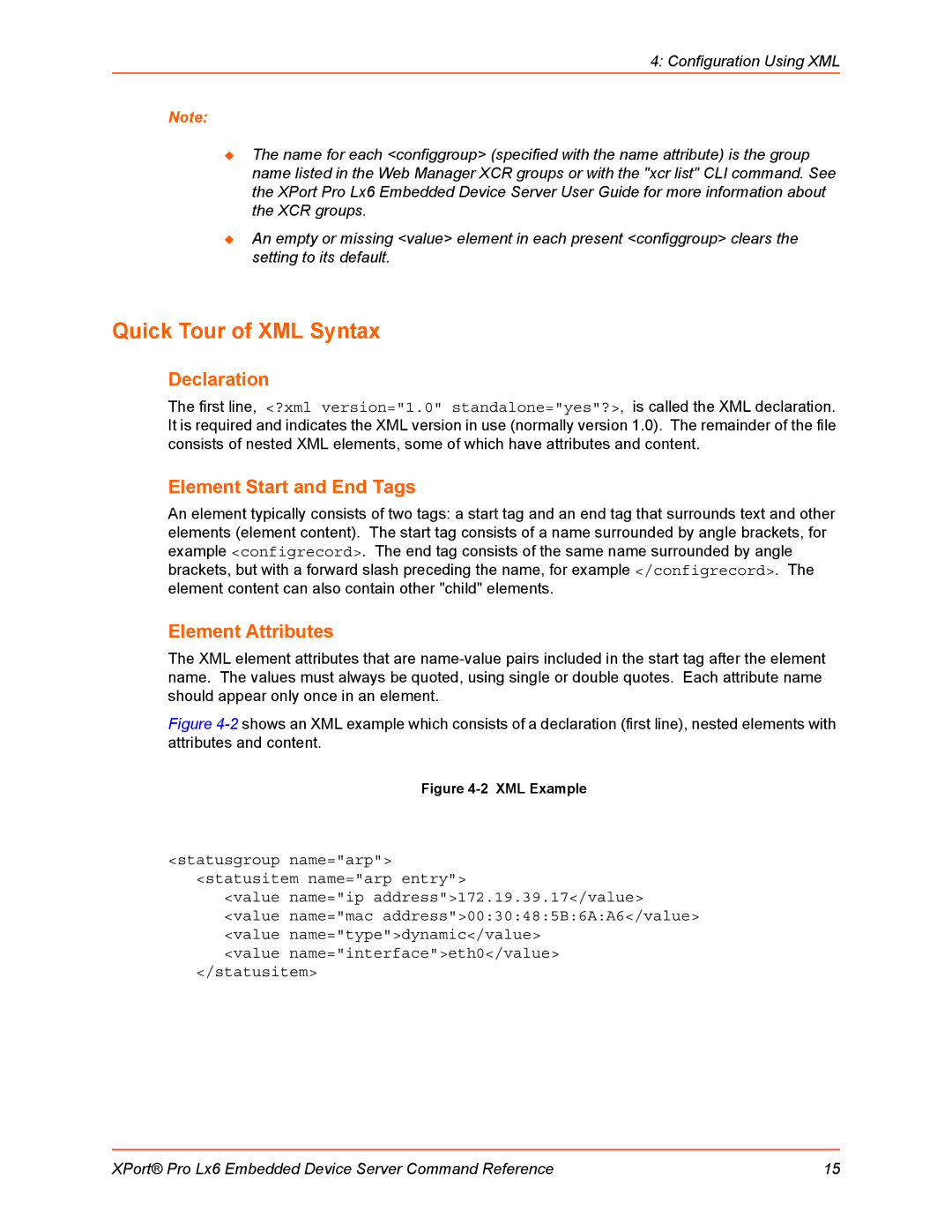 Lantronix LX6 manual Quick Tour of XML Syntax, Declaration 